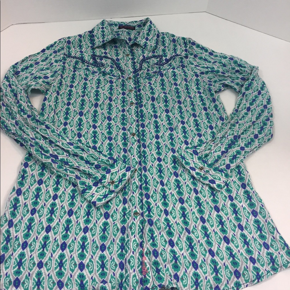 Wrangler Blue and Green Button Down Shirt